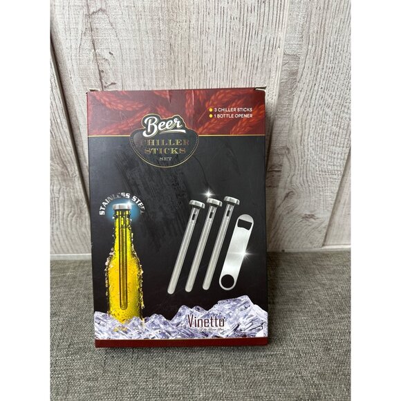 Beer Chiller Sticks Set by Vinetto w/ 3 Stainless Steel Chiller Sticks & Opener - Picture 1 of 3